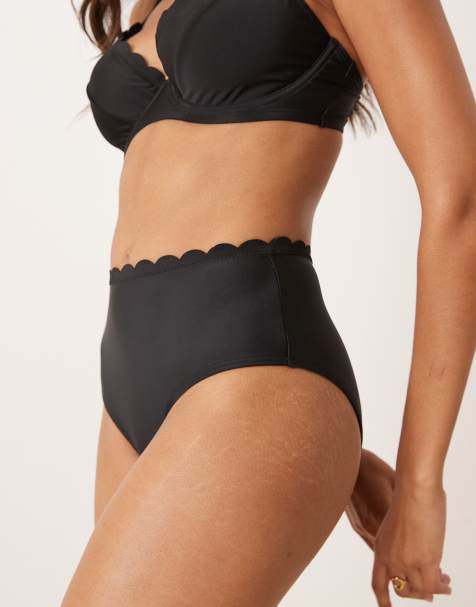 Peek & Beau scallop high waist bikini bottoms in black - view 1