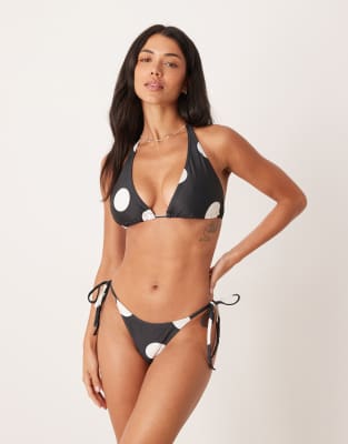 Peek & Beau - Seitlich gebundene Bikinihose mit Polka Dots-Schwarz