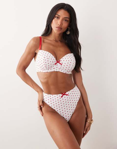 Peek & Beau - Slip bikini a vita alta bianchi a pois rossi - view 1