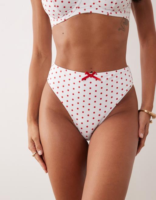 Peek & Beau - Slip bikini a vita alta bianchi a pois rossi, 2 di 4