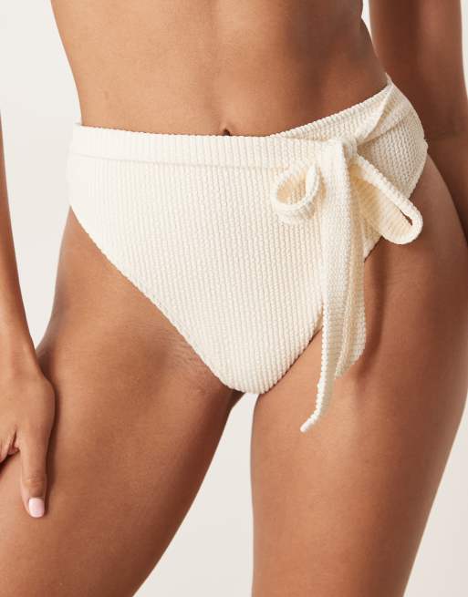 Peek & Beau - Slip bikini a vita alta color avorio con fiocco