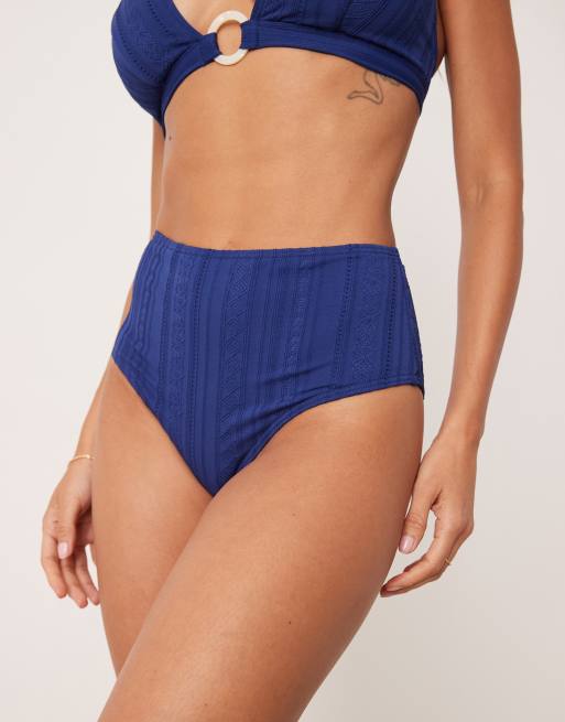 Peek & Beau - Slip bikini a vita alta in pizzo blu navy, 4 di 4