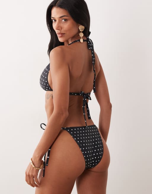 Peek & Beau - Slip bikini nero a pois bianchi con laccetti laterali, 4 di 4