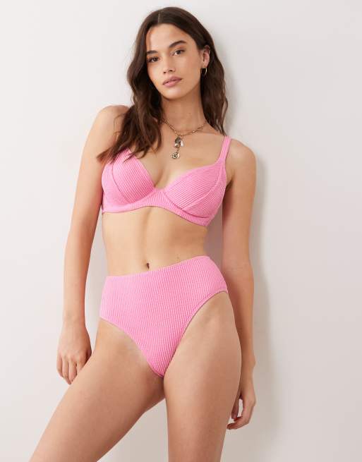 Peek & Beau - Slip bikini rosa stropicciato a vita alta, 2 di 4