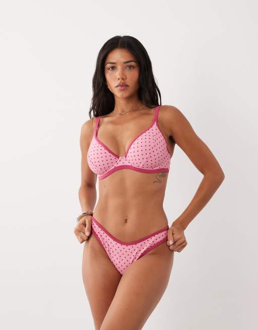 Peek & Beau - Slip bikini sgambati rosa con pois a contrasto, 3 di 4