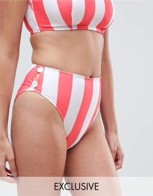 Peek & Beau Stripe High Waisted Bikini Bottom-Multi