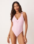 [Peek & Beau] Peek & Beau swimsuit with double scallop detail in baby pink-Blue 6D-DD Pink
