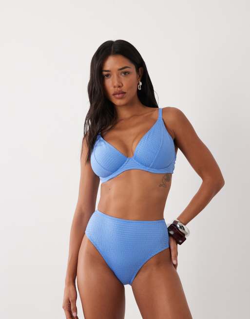 Peek & Beau textured high waist bikini bottom in blue, 2 of 4