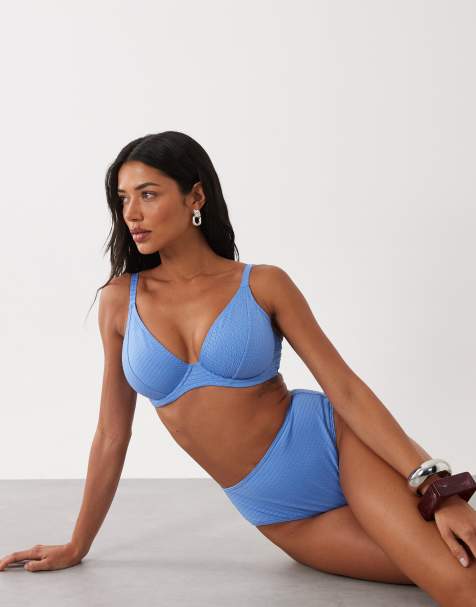 Peek & Beau textured high waist bikini bottoms in blue - view 1