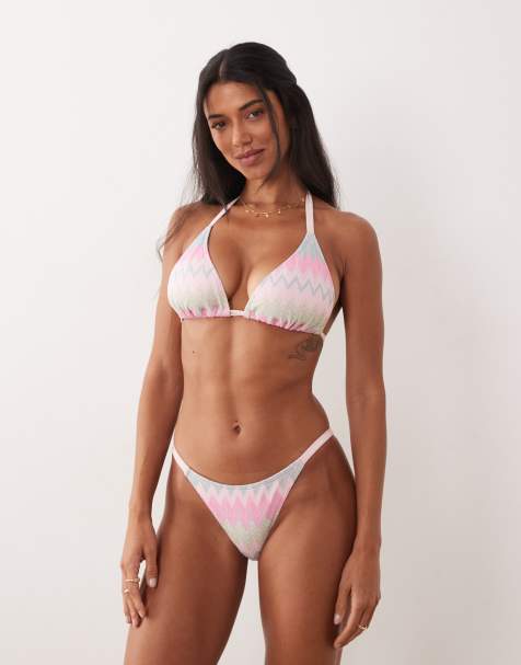 Peek & Beau - Top bikini a triangolo blu e rosa a spina di pesce - view 1