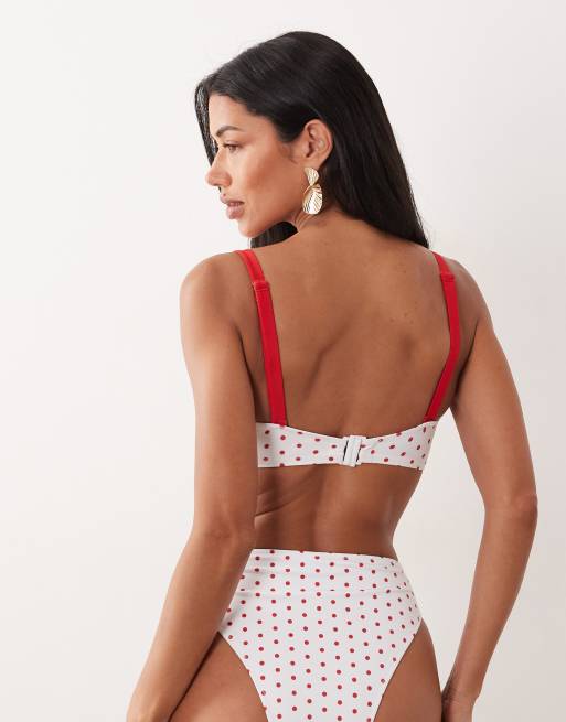 Peek & Beau - Top bikini bianco a pois rossi con ferretto e spalline a contrasto, 4 di 4