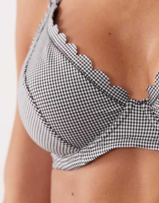 Peek & Beau - Top bikini smerlato con ferretto nero e bianco a quadretti, 3 di 4