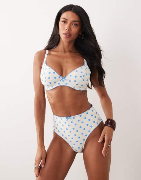 Peek & Beau underwire bikini top in white & blue polka dot - view 1