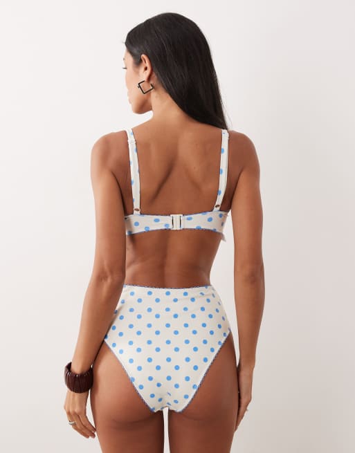 Peek & Beau underwire bikini top in white & blue polka dot, 4 of 4