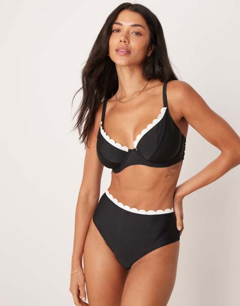 Peek & Beau underwire bikini top with contrast scallop edge in black - view 1
