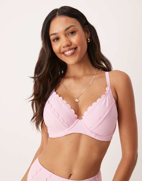 Peek & Beau underwire bikini top with double scallop detail in baby pink - view 1