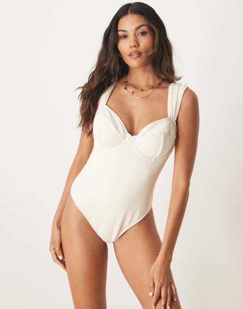 Peek & Beau underwire swimsuit with ruched straps in ivory - view 1