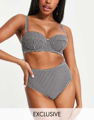 Peek & Beau - Vollere buste - Exclusives - Mix en match - Bikinibroekje van seersucker met hoge taille en gingham ruit in zwart en wit