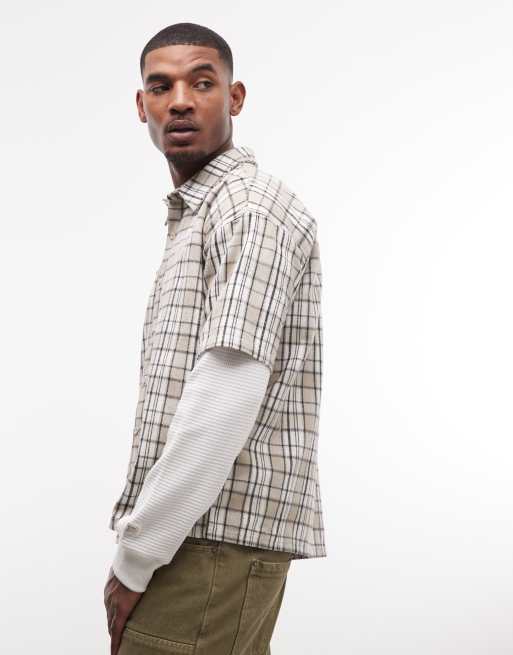 Pegador - Basalu - Camicia beige a quadri con doppia manica a nido d'ape, 2 di 5