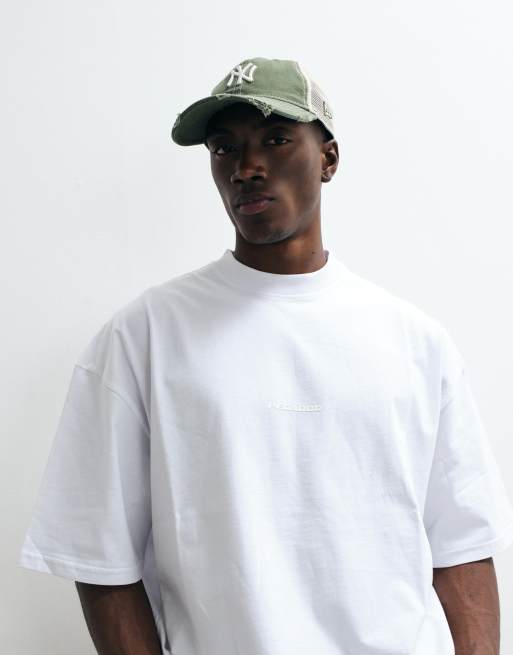 Pegador – Biały T-shirt oversize o pudełkowym kroju z logo, 4 z 5