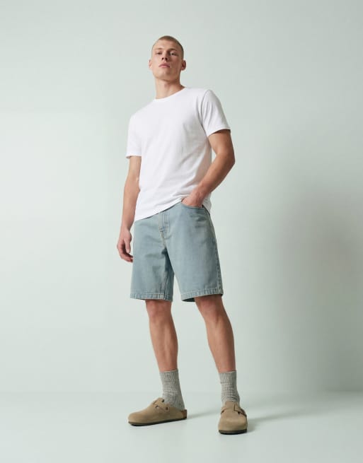 Pegador – Bostic – Blå, vintagetvättade, långa shorts i denim, 10 av 12