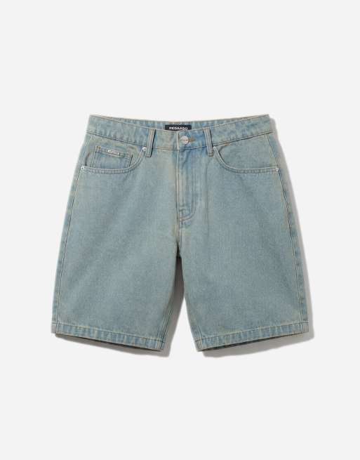 Pegador – Bostic – Blå, vintagetvättade, långa shorts i denim, 6 av 12