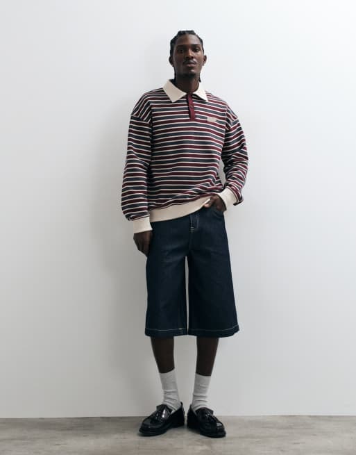Pegador Cannobio Oversize-Pullover mit langen Ärmeln und Streifen in Burgunderrot/Cremeweiß, 2 von 5