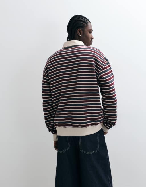 Pegador Cannobio Oversize-Pullover mit langen Ärmeln und Streifen in Burgunderrot/Cremeweiß, 5 von 5
