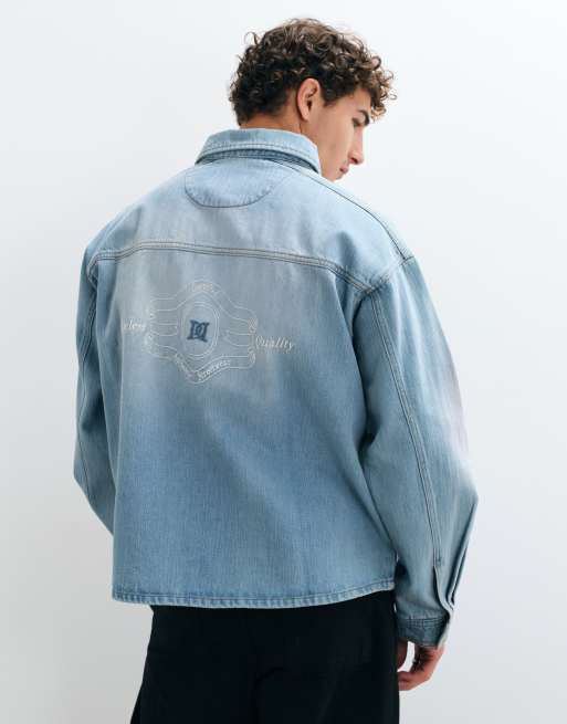 Pegador Carovigno overshirt i slub denim med grafisk rygprint og oversized pasform i lyseblå vask, 5 af 5