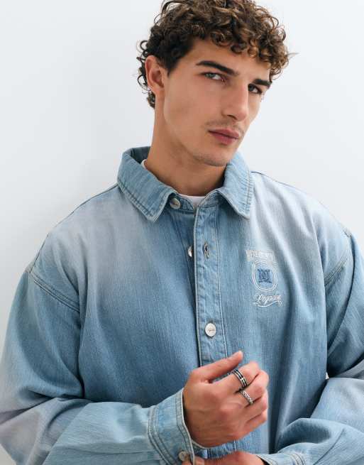 Pegador Carovigno overshirt van slub denim met back print en graphic, oversized, lichtblauw, 2 van 5