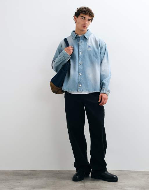 Pegador Carovigno overshirt van slub denim met back print en graphic, oversized, lichtblauw, 3 van 5