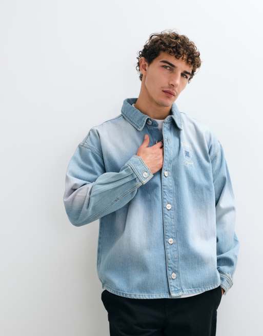Pegador Carovigno overshirt van slub denim met back print en graphic, oversized, lichtblauw, 4 van 5