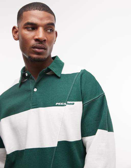 Pegador castelluccio asymetrical striped polo long sleeve shirt in green, 3 of 5