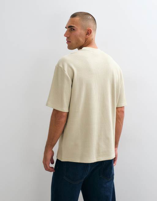 Pegador koszulka oversize prążkowana z logo w kolorze beżowym, 3 z 5