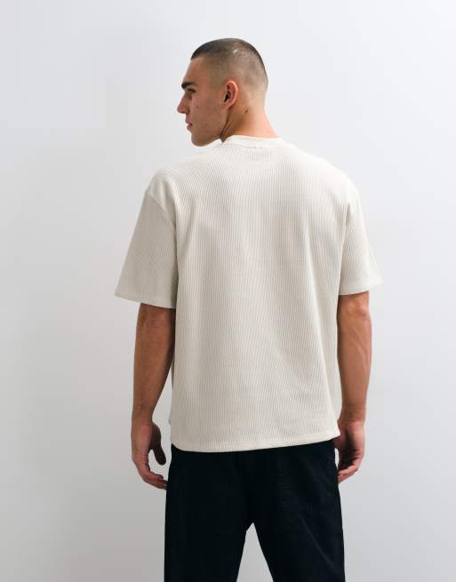 Pegador logotyp t-shirt i oversize med ribbade korta ärmar i cream, 5 av 5