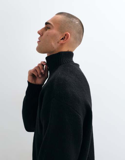Pegador maglione in maglia strutturata con zip corta nero, 3 di 5