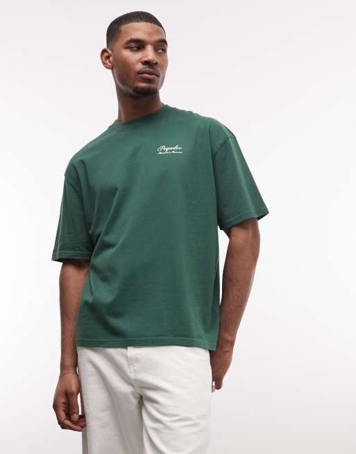 Pegador – Morcote – Blekgrön t-shirt i oversize med tryck baktill, 3 av 5