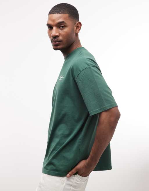 Pegador – Morcote – Blekgrön t-shirt i oversize med tryck baktill, 4 av 5