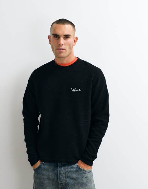 Pegador Oversize-T-Shirt mit Waffelstruktur und langen Ärmeln in Schwarz, 5 von 5