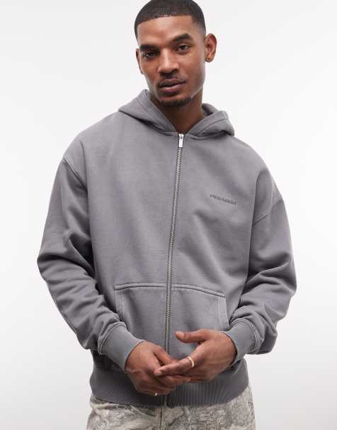 PEGADOR oversized zip up hoodie in vintage gray - view 1