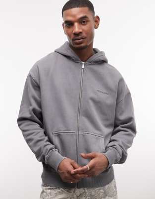 Pegador Oversized Zip Up Hoodie In Gray
