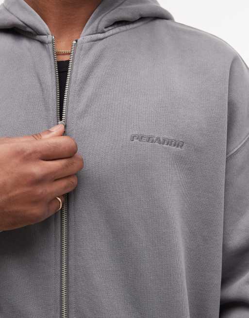 Pegador oversized zip up hoodie in vintage grey, 2 of 5