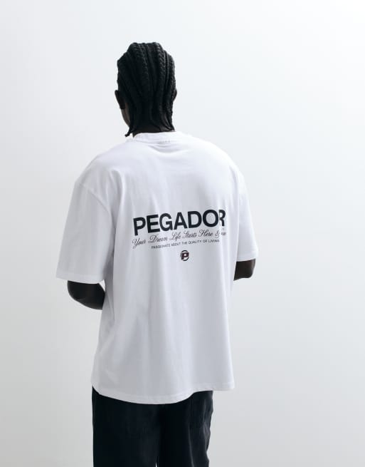 Pegador - Pitigliano - T-shirt oversize bianca a maniche corte con logo stampato sul retro, 1 di 5