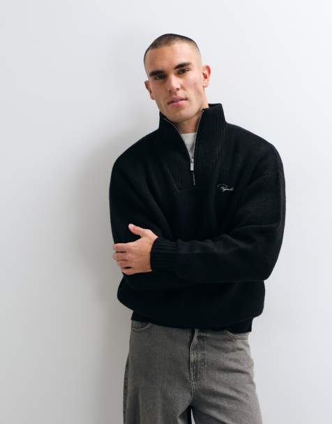 Pegador pull en maille structurée à demi-zip noir - view 1