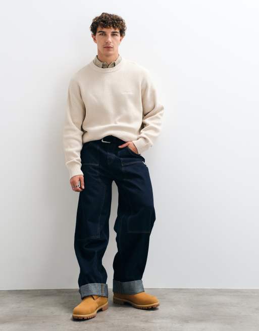 Pegador pull oversize en maille à logo couleur crème, 4 de 5