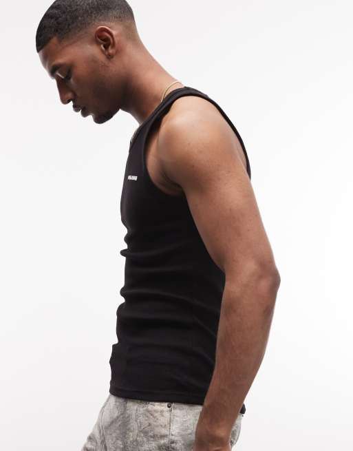 Pegador ribbed logo vest in black, 5 of 5