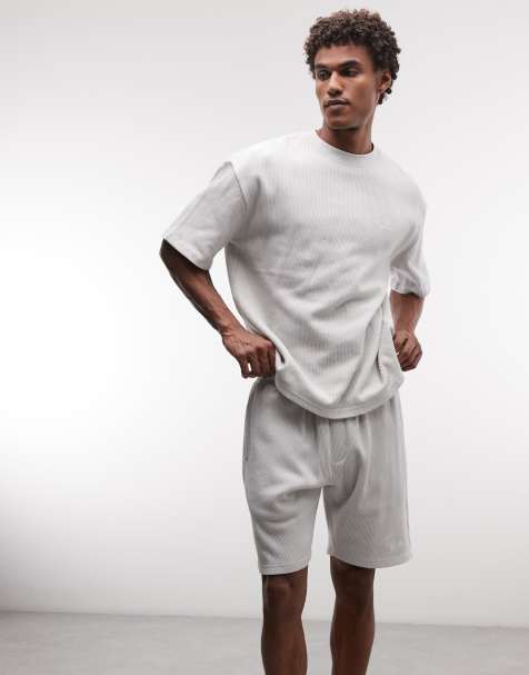 Pegador signar heavy rib shorts in washed fog grey (part of a set) - view 1