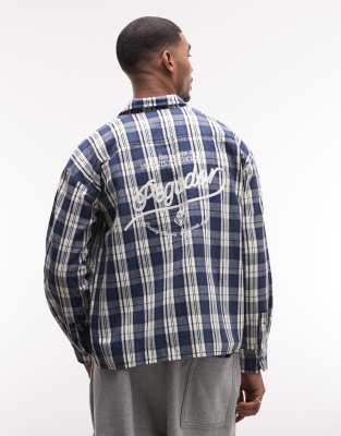 PEGADOR Soglio oversized flannel plaid shirt with back print in twilight blue dark blue