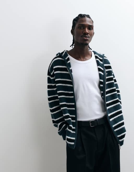 Pegador - sudadera con capucha de punto con cremallera, oversize y rayas de pelo sintético en multi, 4 de 5