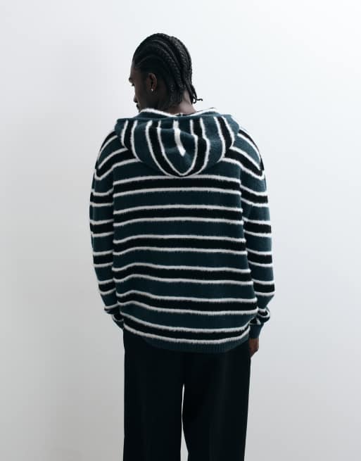 Pegador - sudadera con capucha de punto con cremallera, oversize y rayas de pelo sintético en multi, 5 de 5